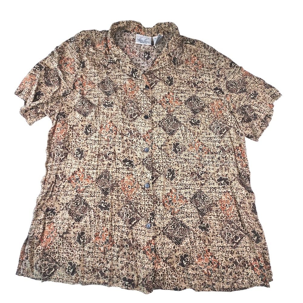 Kathie Lee Woman Vintage 90s Rayon Batik Style Paisley Button Down Shirt 18W 20W